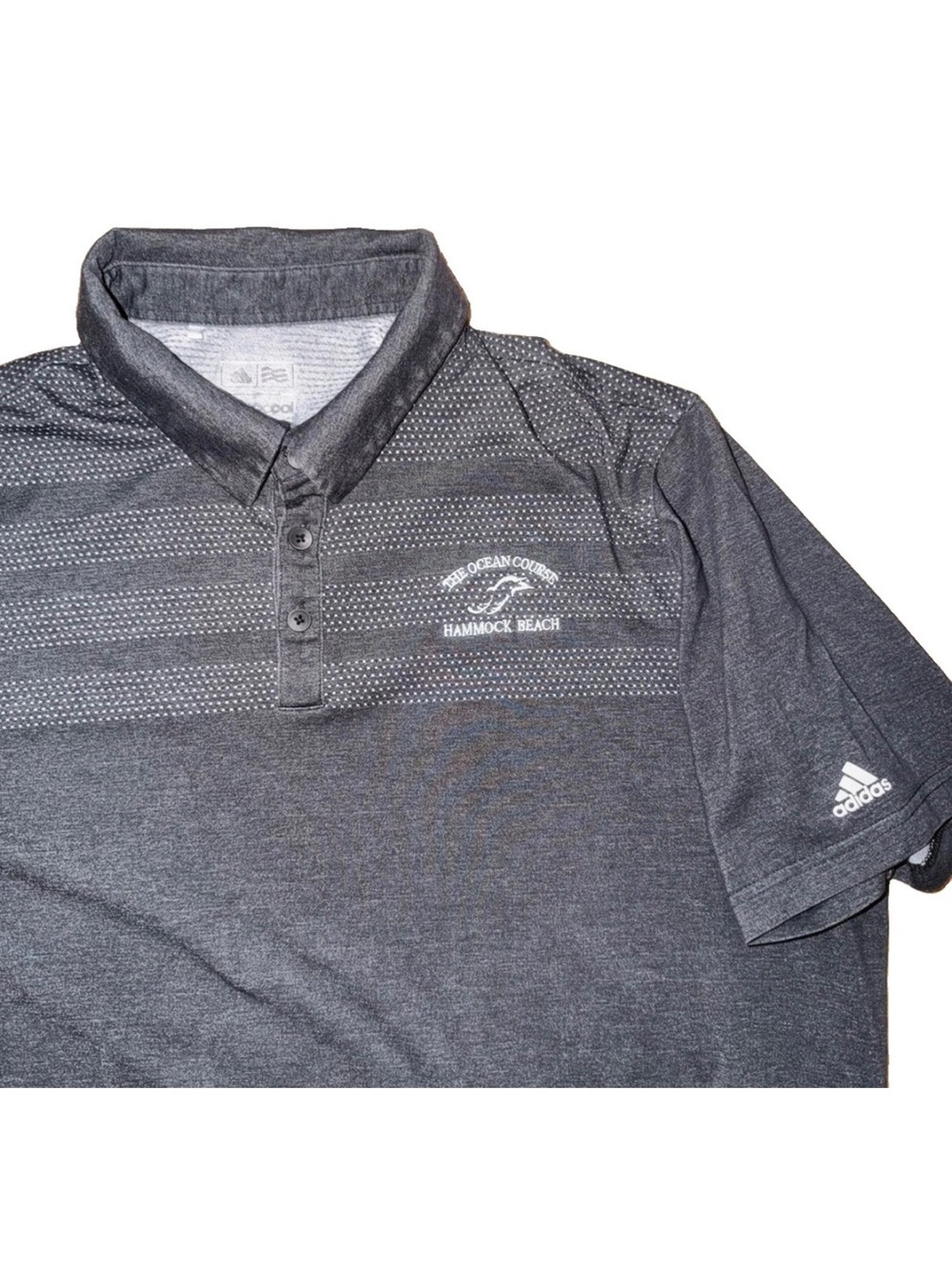 adidas Men's L Charcoal Striped Short Sleeve Polo Golf The Ocean Course BC4057